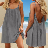 Women's Crinkled Ice Silk Backless Mini Slip Dress